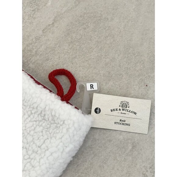 Christmas Knit Stocking 17" Red White Embroidered Letter R Cuff Bee & Willow NEW - Picture 8 of 9